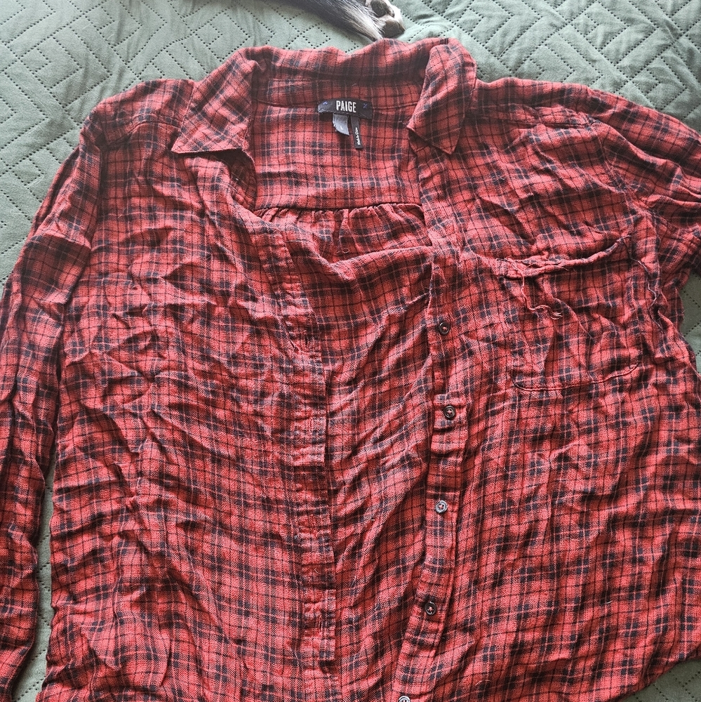 Red and Black Plaid Button-Up Shirt
